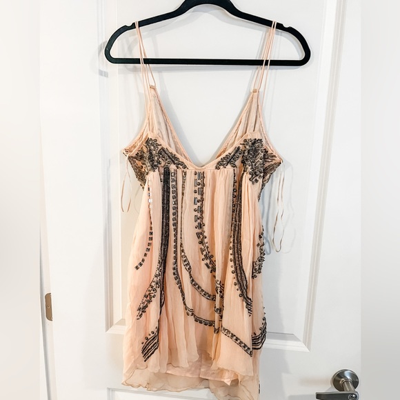 NWT Free People Cassiopeia Beaded Mini Dress in Peach, Size 10 - Picture 9 of 11